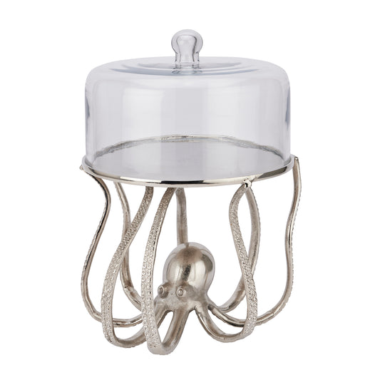 Large Silver Octopus Cake Stand Cloche