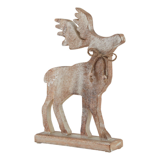 White Wash Collection Large Wooden Sparkle Stag Decoration