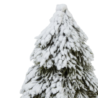 Small Snowy Cedar Tree On Wood Block